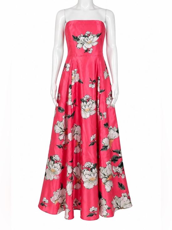 Anthropologie Dresses & Skirts - BHLDN Savannah Strapless Floral Satin A-Line Maxi Dress Womens 14 Pink Wedding